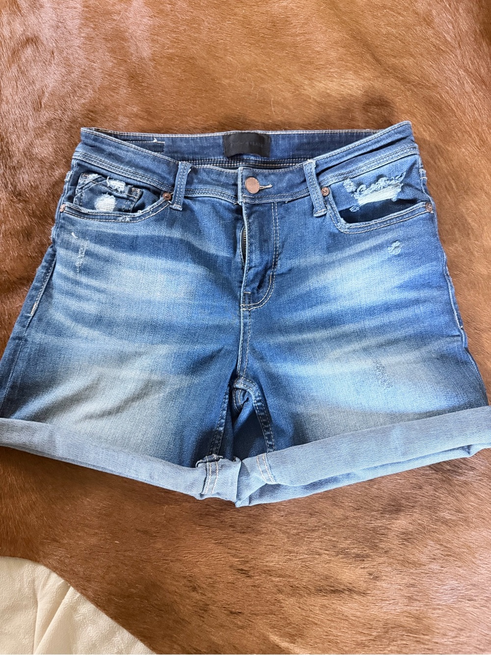 Buckle Medium Blue Distressed Roll-Cuff Denim Shorts